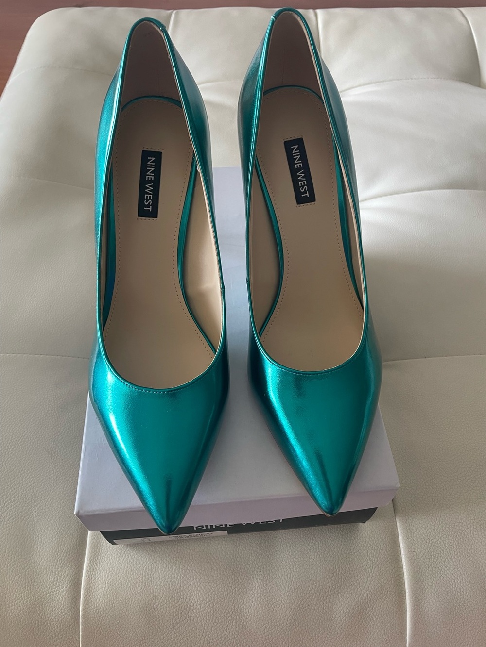 Nine West Metallic Teal Pointed Toe Stilettos - Picture 7 of 9